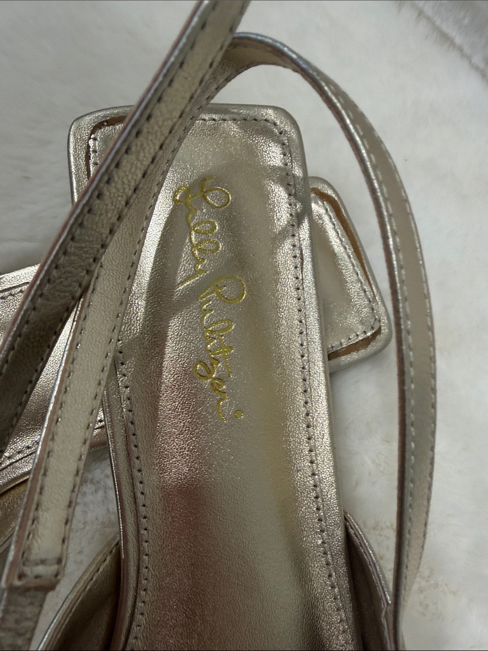 Lilly Pulitzer Metallic Gold Pointed Slingback Flats with Crystal Bow - Picture 2 of 5